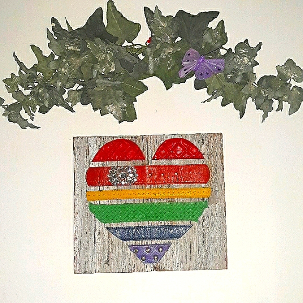 LGBTQ Pride Heart Handmade With belts art wall hanging 12 x 10